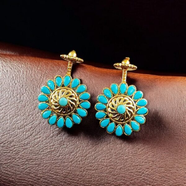Traditional Gold Plated Bugadi Earrings | Elegant Stone Work Best Designer Jewelry - "Aqua"