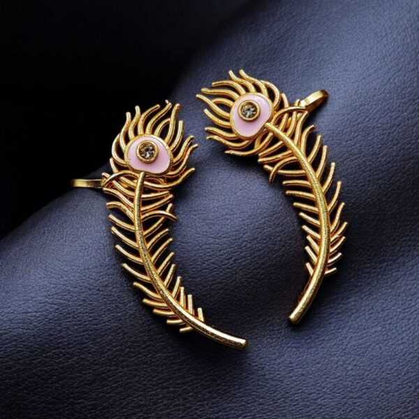 Handcrafted Gold Plated Peacock Feather Meenakari Earcuff | Traditional Best Daily Wear Jewelry - "Baby Pink"