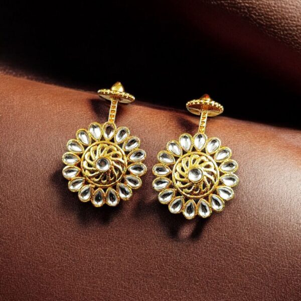 Traditional Gold Plated Bugadi Earrings | Elegant Stone Work Best Designer Jewelry - "White"