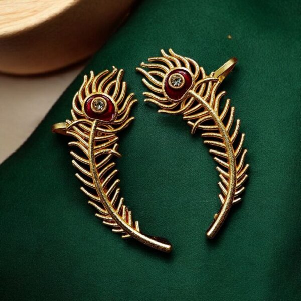 Handcrafted Gold Plated Peacock Feather Meenakari Earcuff | Traditional Best Daily Wear Jewelry - "Red"
