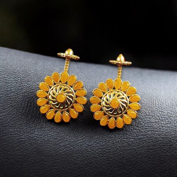 Traditional Gold Plated Bugadi Earrings | Elegant Stone Work Best Designer Jewelry - "Yellow"