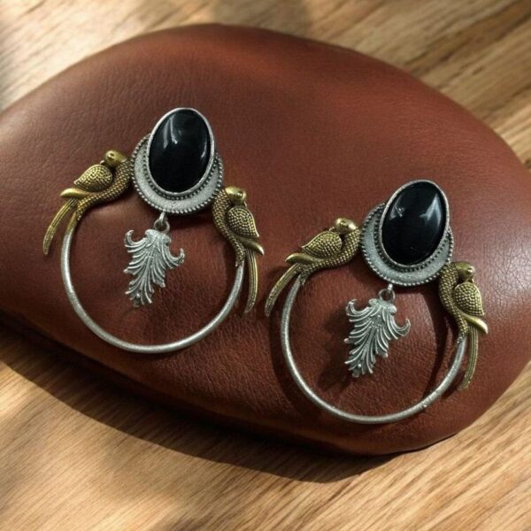 Western Look alike Two-Tone Parrot Earrings | Monalisa Stone Unique Design Ethinc Jewelry - "Black"