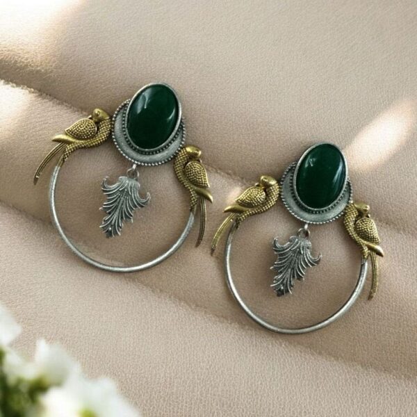 Western Look alike Two-Tone Parrot Earrings | Monalisa Stone Unique Design Ethinc Jewelry - "Green"
