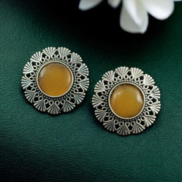Antique Inspired Silver Replica Floral Art Statement Stud Earrings