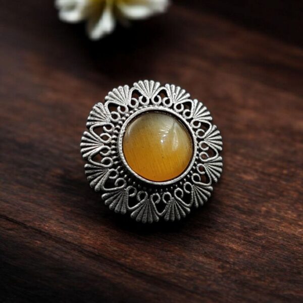 Authentic Silver Replica Floral Art Design Statement Ring - "Yellow"