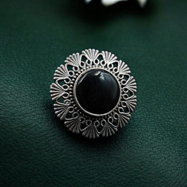 Authentic Silver Replica Floral Art Design Statement Ring - "Black"