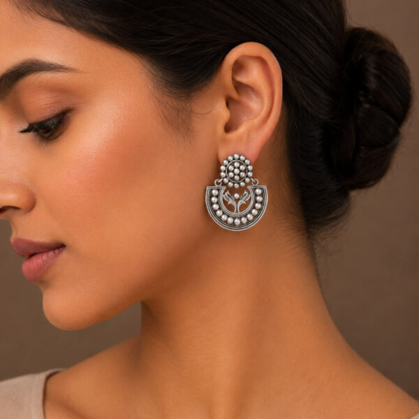 Traditional Chandbali Earrings with Silver Design