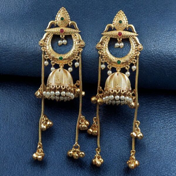 Beautiful Gold Plated Kashmiri Jhumka Earrings with Premium Stone Pearl Work