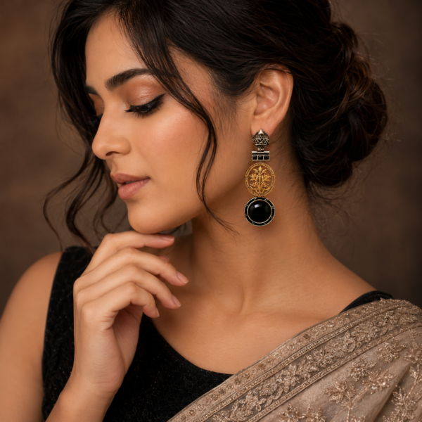Two Tone Leaf Earrings traditional designer brass jewelry for women