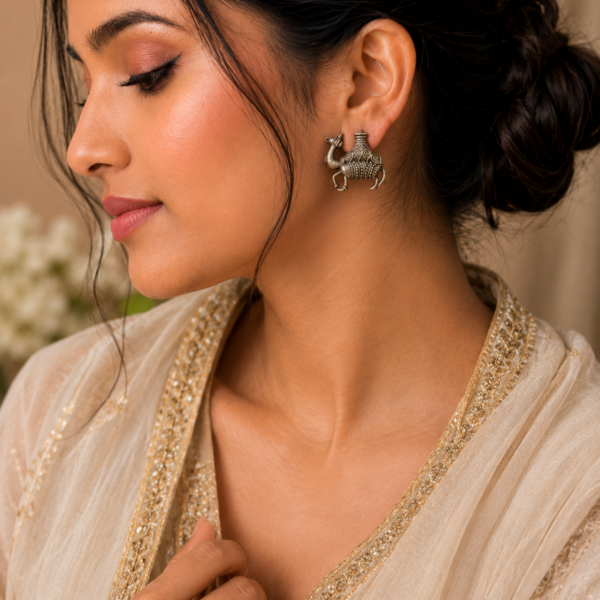 Silver Camel Stud elegant ethnic designer stud earrings for women