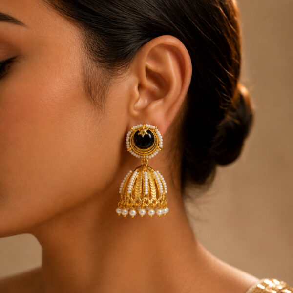 Festive Gold Jhumka with Beautiful Pearl Work