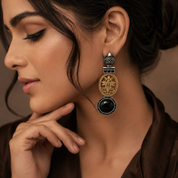 Vintage Look Earrings with Leaf Designer Pattern
