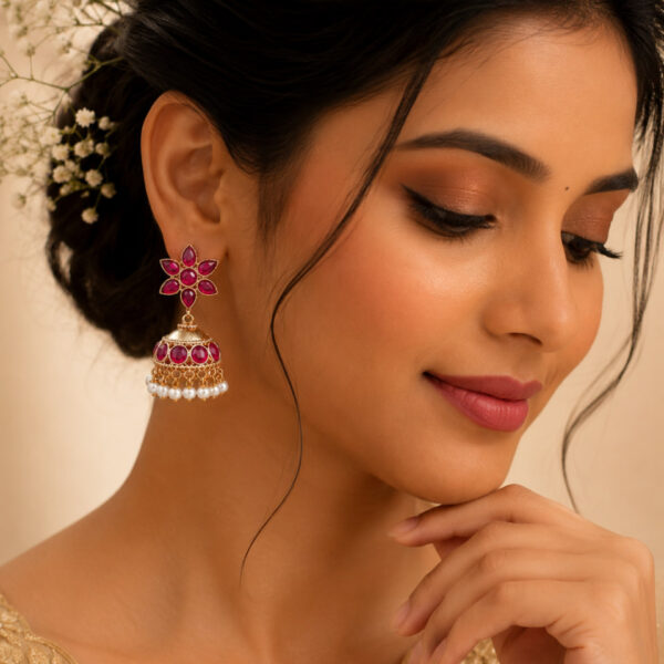 Ethnic Gold Jhumka with Pearl Work Detailing
