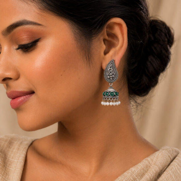 Elegant Jhumka Earrings with Leaf Design
