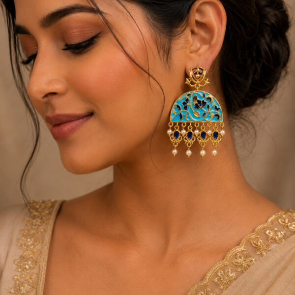 Festive Meena Earrings with Pearl Work Detailing
