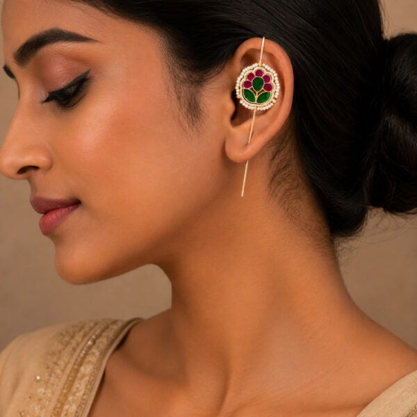 Floral Meena Earcuff with Artistic Meena Work