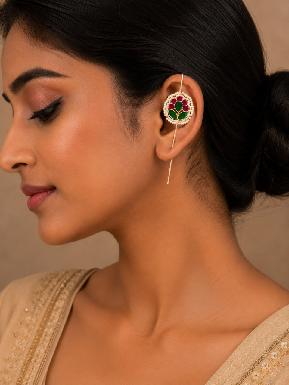 Floral Meena Earcuff with Artistic Meena Work