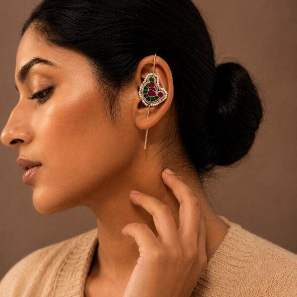 Peacock Meena Earcuff with Artistic Meena Work
