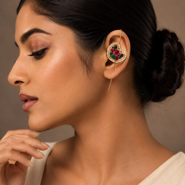 Silver Meena Earcuff with Artistic Meena Work