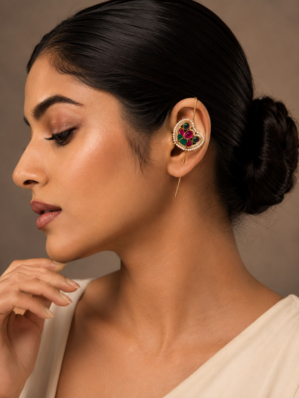 Silver Meena Earcuff with Artistic Meena Work