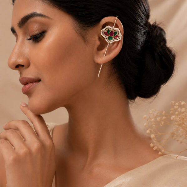 Lotus Meena Earcuff with Artistic Meena Work