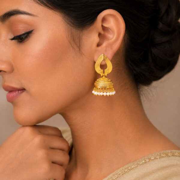 Traditional Pearl Jhumka with Gold Plated Design