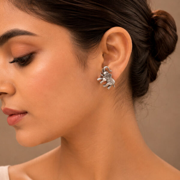 Oxidized Elephant Studs with Cute Ethnic Design