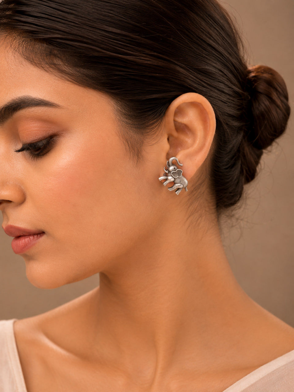 Oxidized Elephant Studs with Cute Ethnic Design