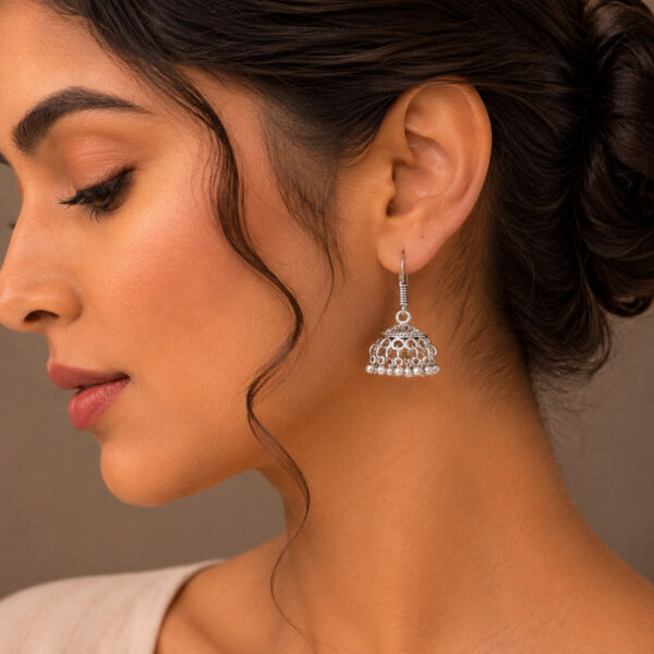 Silver Jhumka Earrings with Traditional Design