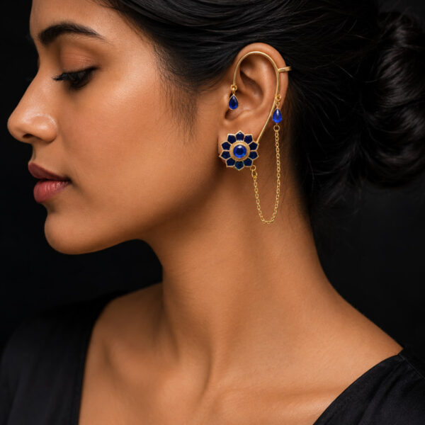 Golden Flower Earcuff Premium Floral Brass Jewelry for Women Party Wear