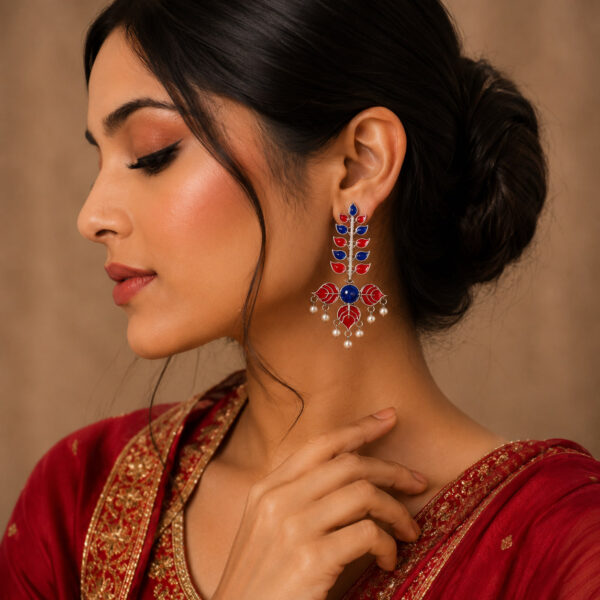 Silver Leaf Meenakari Earring traditional ethnic designer jewelry for women