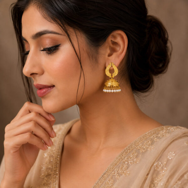 Gold Plated Pearl Jhumka traditional designer pearl earrings for women