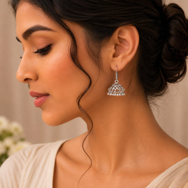Elegant Sliver Jhumka Premium Brass Traditional Ethnic Earrings for Women