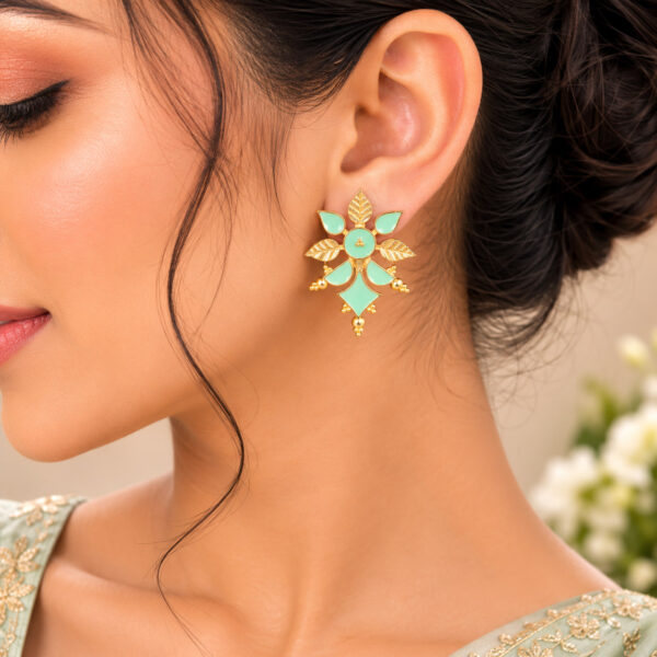 Elegant Floral Earing Premium Brass Flower Traditional Earrings for Women