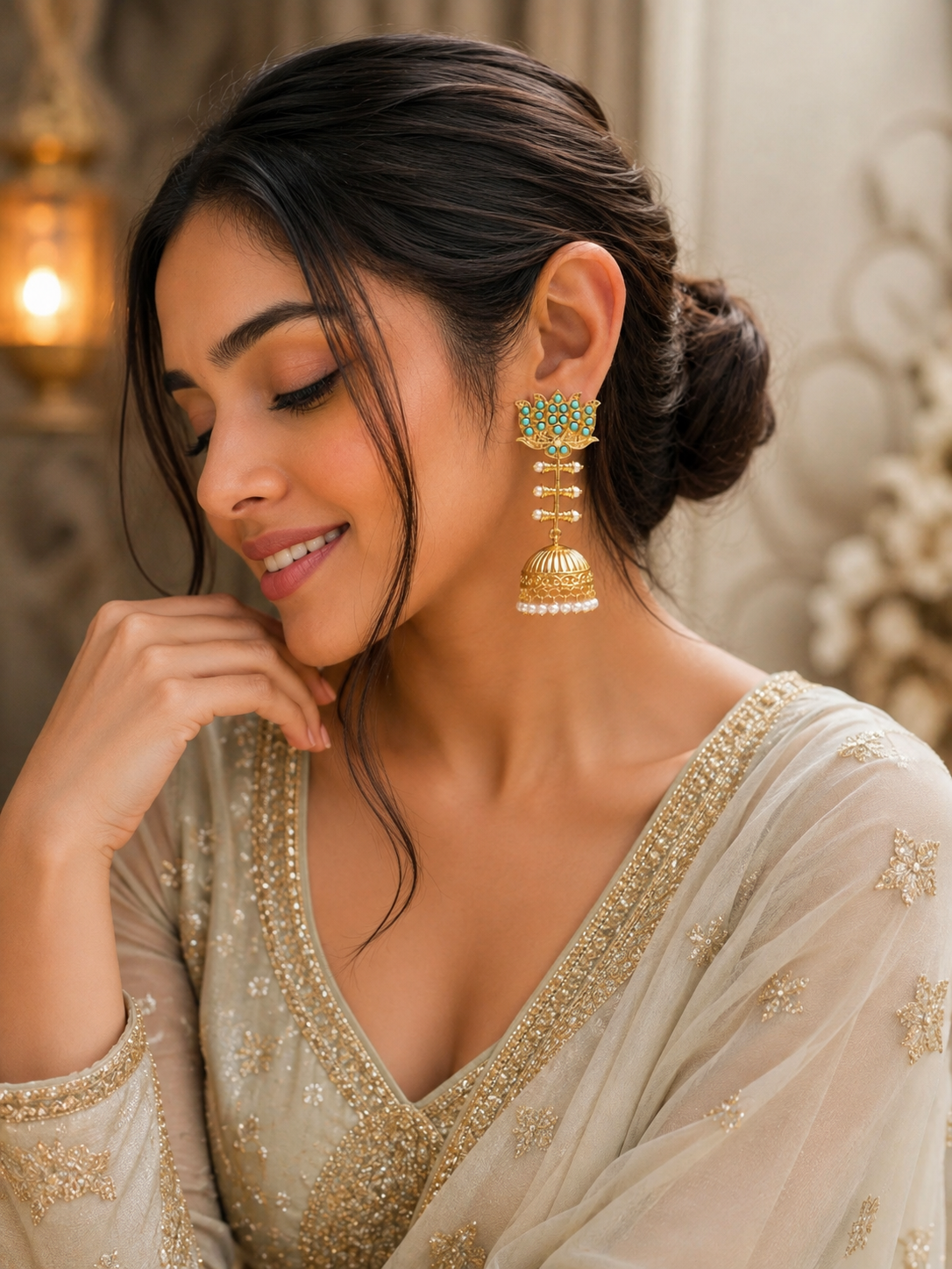 Lotus Jhumka Earring with elegant floral design, traditional Indian ethnic jewellery