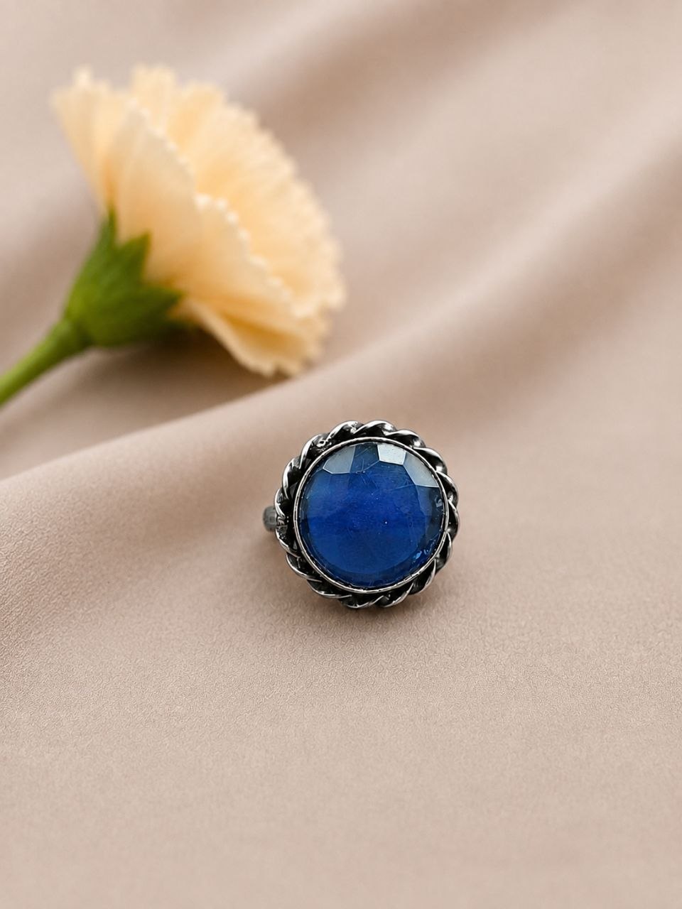 Adjustable Round Ring Oxidized Silver Adjustable Ring for Women - Image 2