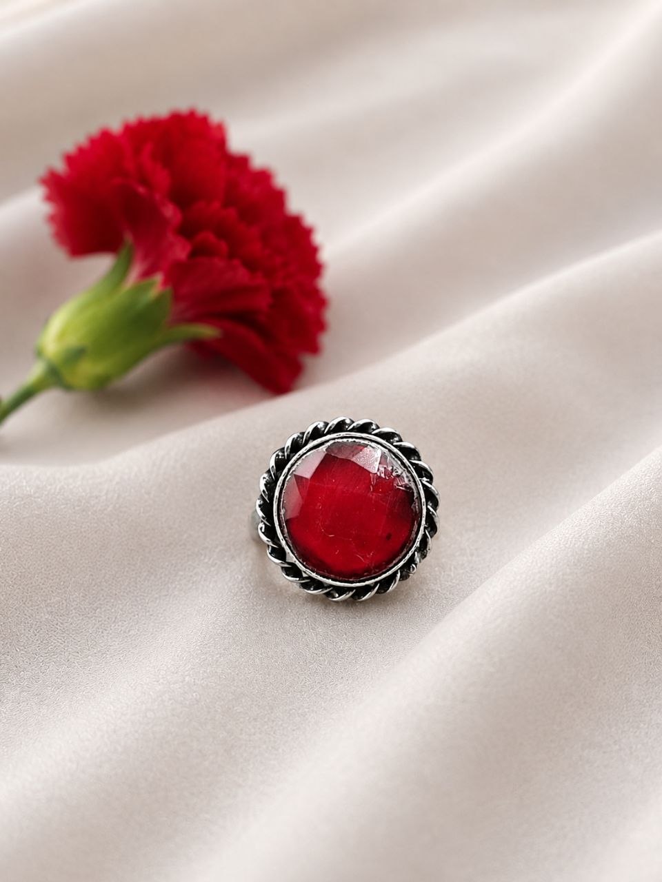 Adjustable Round Ring Oxidized Silver Adjustable Ring for Women - Image 6