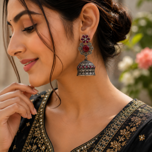 antique floral jhumka with stunning traditional flower detailing and elegant ethnic jewellery design