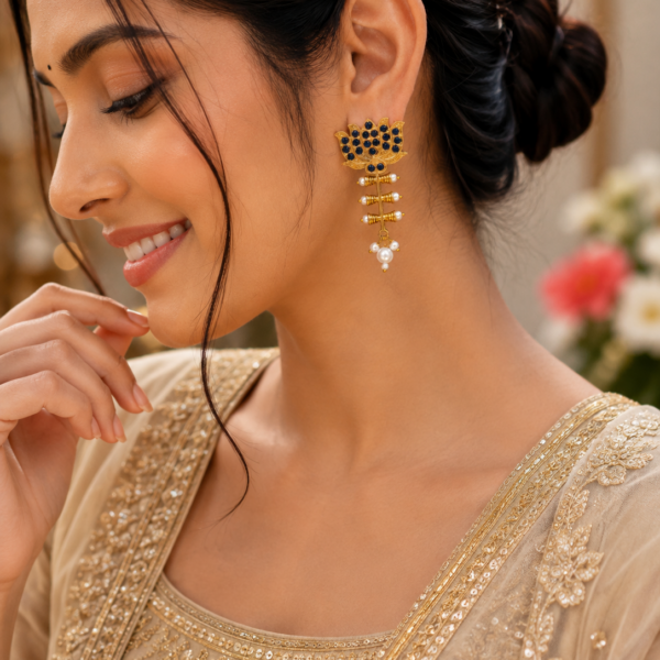 golden lotus earing with exquisite floral lotus design and elegant traditional jewellery styling
