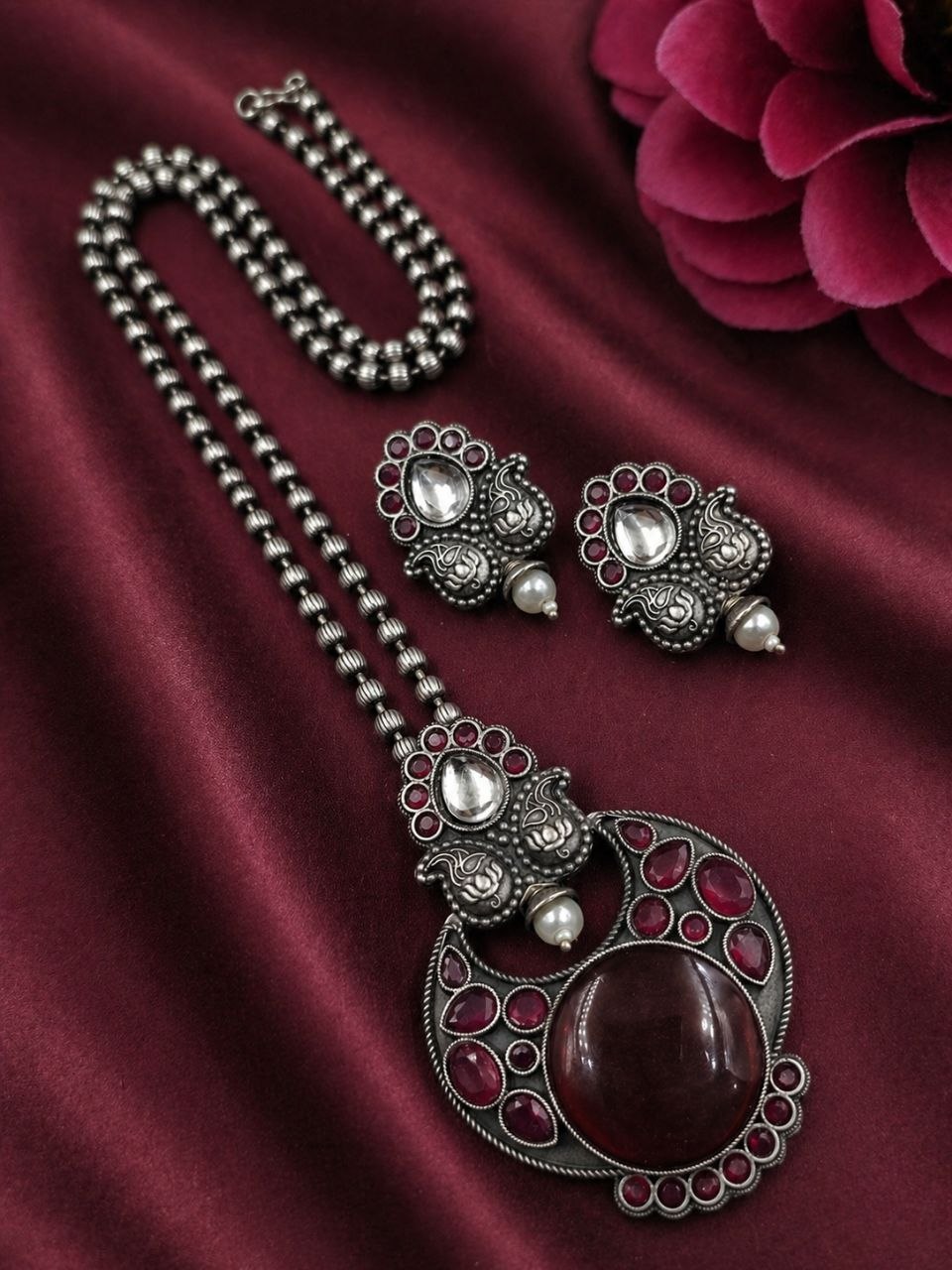 Designer Leaf Oxidized Necklace Set Traditional Jewelry for Beautiful Look - Image 5
