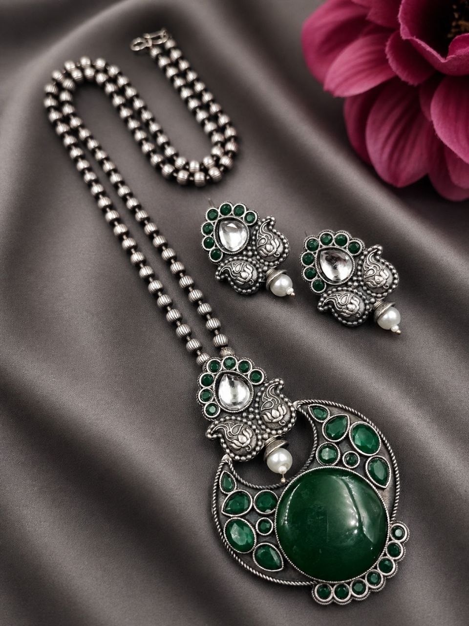 Designer Leaf Oxidized Necklace Set Traditional Jewelry for Beautiful Look - Image 3