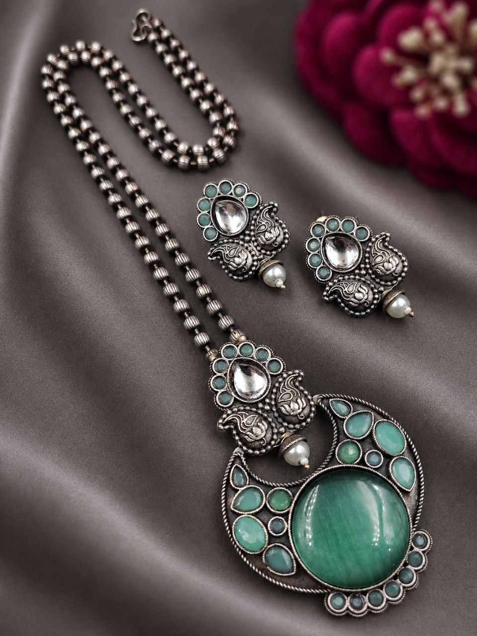 Designer Leaf Oxidized Necklace Set Traditional Jewelry for Beautiful Look - Image 2