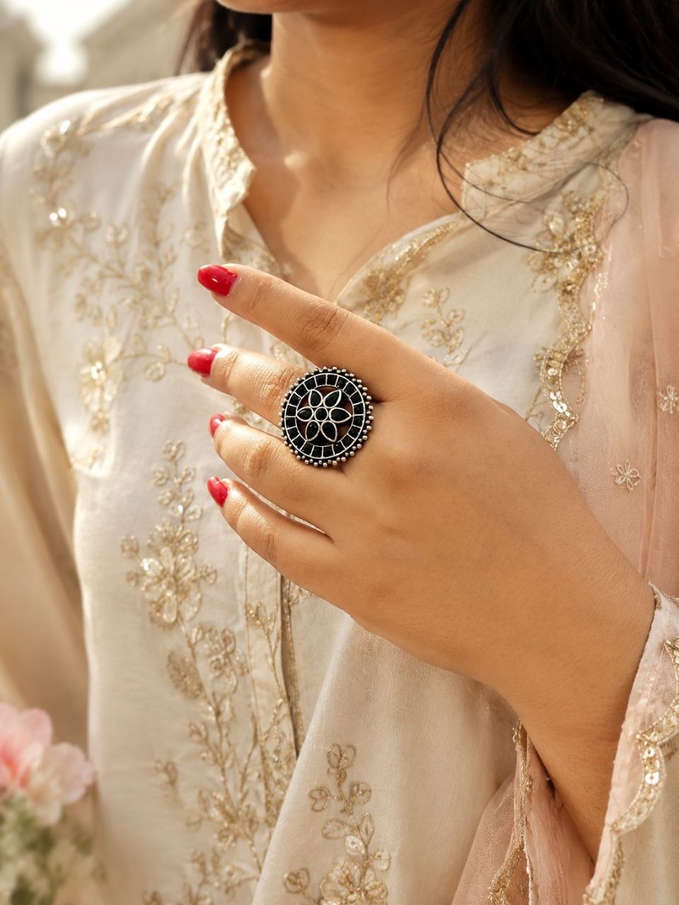 Oxidized Floral Ring Vintage Design for Ethnic & Everyday Wear