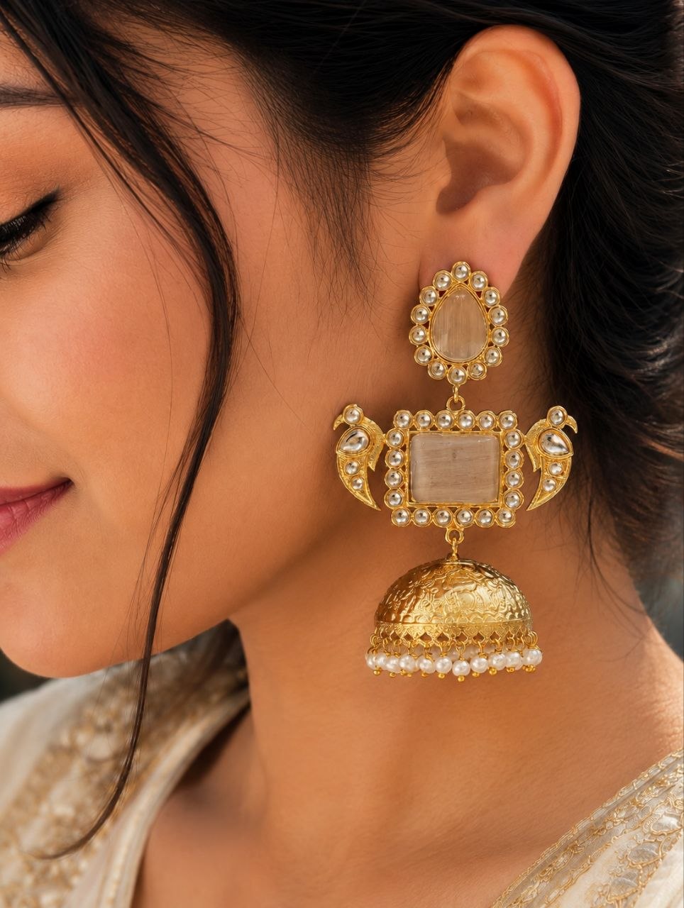 Designer Peacock Kashmiri Earring Traditional Jewelry for Weddings, Festivals & Ethnic Wear - Image 9