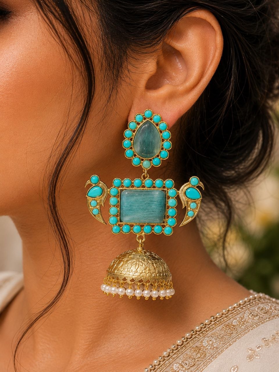 Designer Peacock Kashmiri Earring Traditional Jewelry for Weddings, Festivals & Ethnic Wear - Image 6