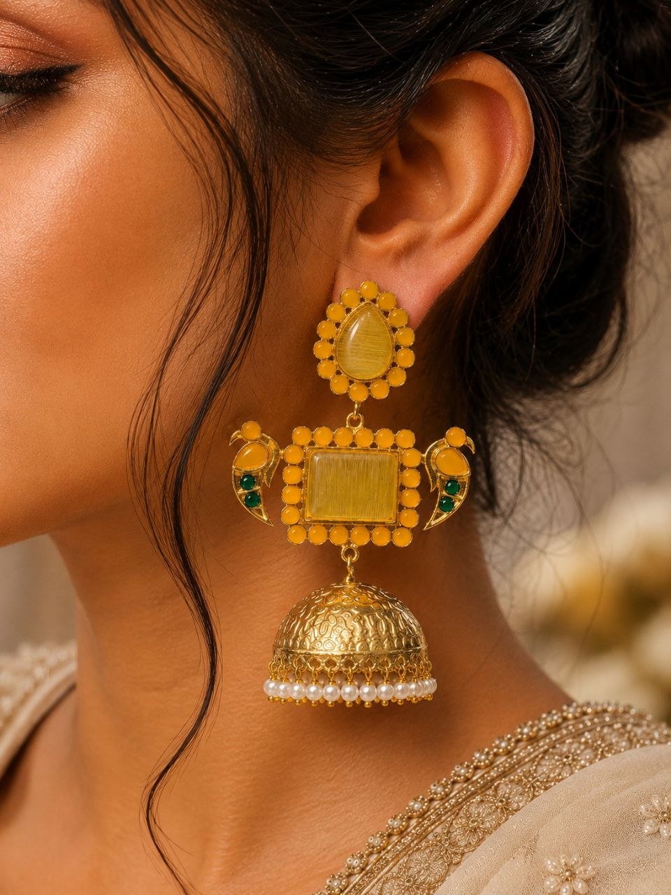 Designer Peacock Kashmiri Earring Traditional Jewelry for Weddings, Festivals & Ethnic Wear - Image 5