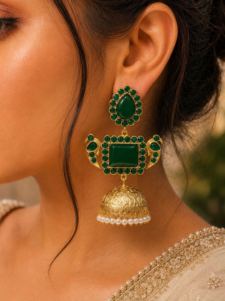 Designer Peacock Kashmiri Earring Traditional Jewelry for Weddings, Festivals & Ethnic Wear - Image 4