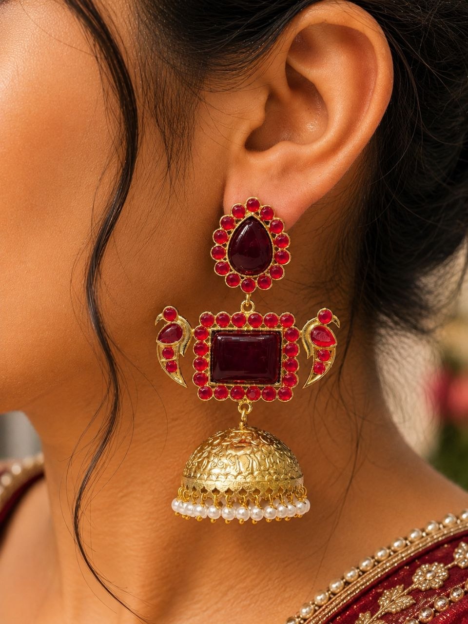 Designer Peacock Kashmiri Earring Traditional Jewelry for Weddings, Festivals & Ethnic Wear - Image 2