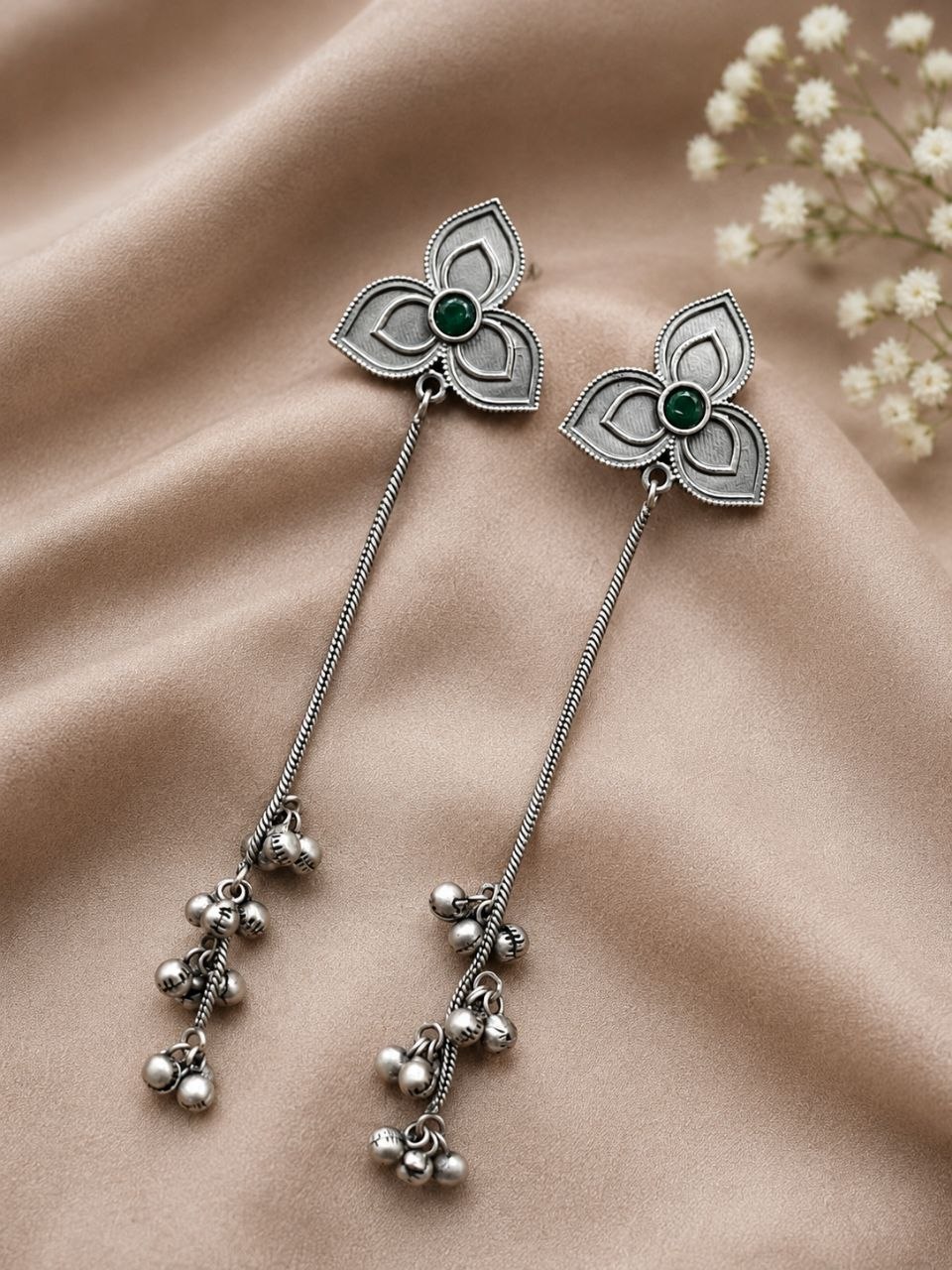 Silver Floral Kashmiri Earring Traditional Jewelry for Weddings, Festivals & Ethnic Wear - Image 8