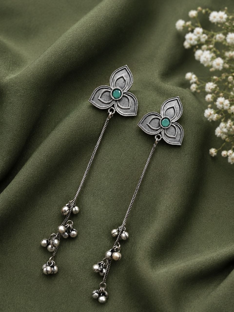 Silver Floral Kashmiri Earring Traditional Jewelry for Weddings, Festivals & Ethnic Wear - Image 7